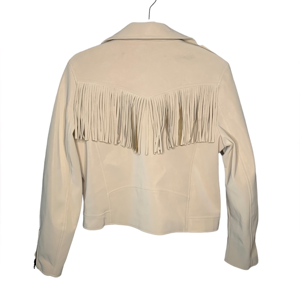 NWT FATE Vegan Leather Fringe Moto Jacket Size Large Cream Color - Picture 8 of 9